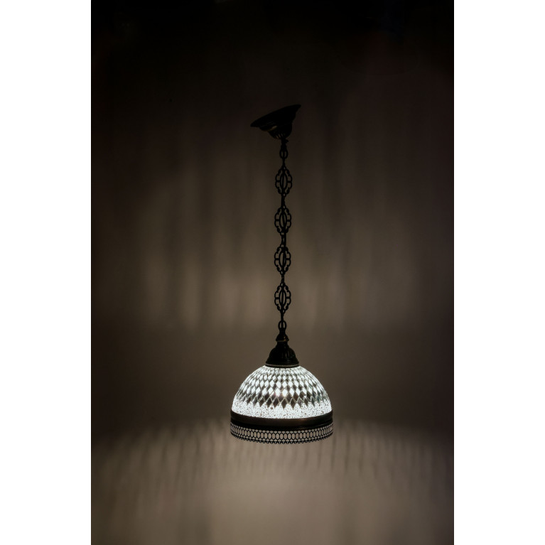 Hanging white lamp, 70 cm, mosaic glass, diameter 22 cm